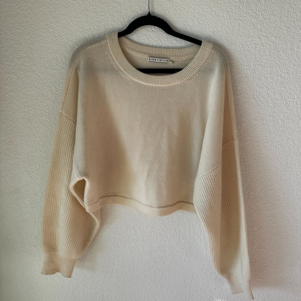 Alice + Olivia Cream Cropped Sweater Pullover Wool Cashmere Blend Women XL